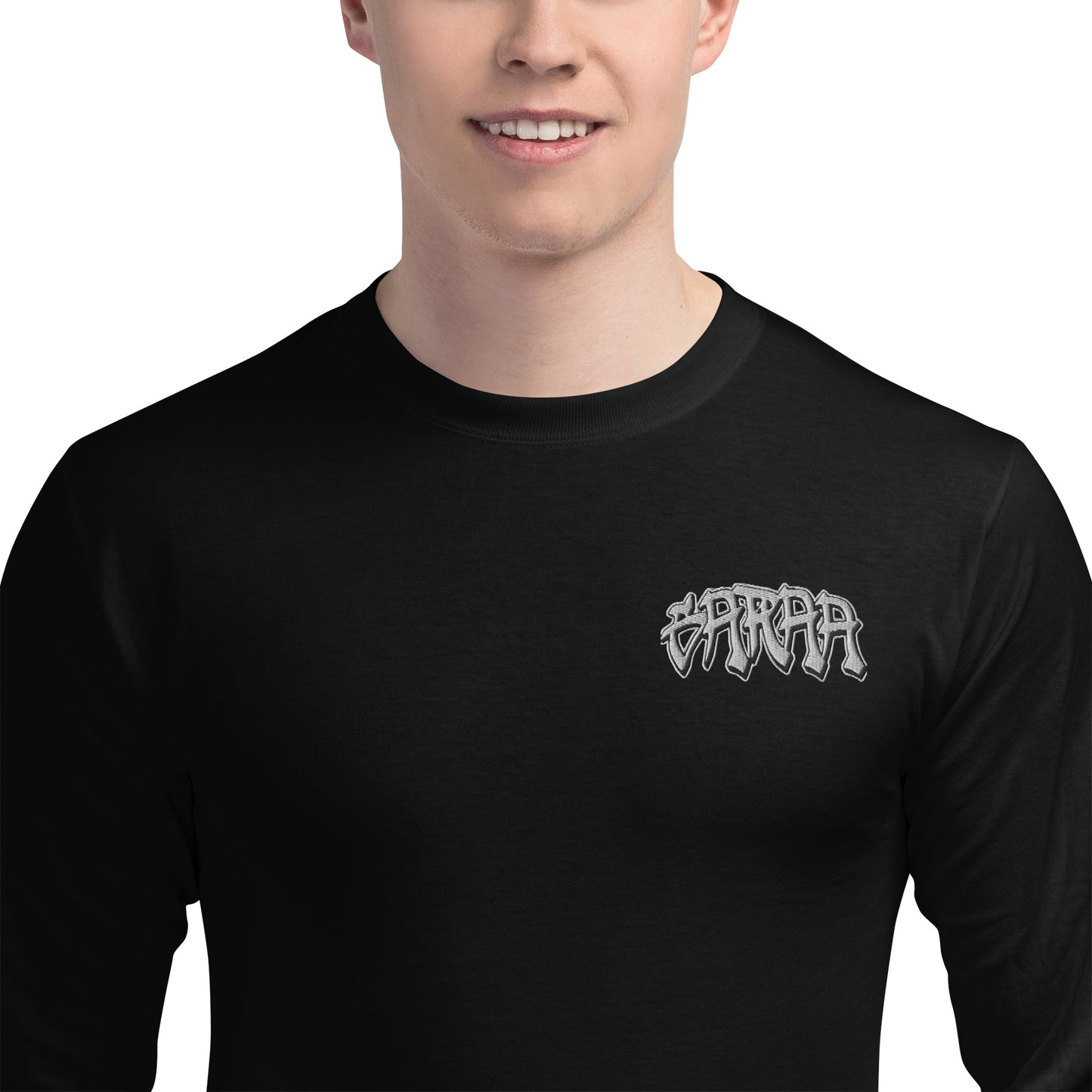 Black Grey Logo Embroidered Garaa Champion Long Sleeve Shirt