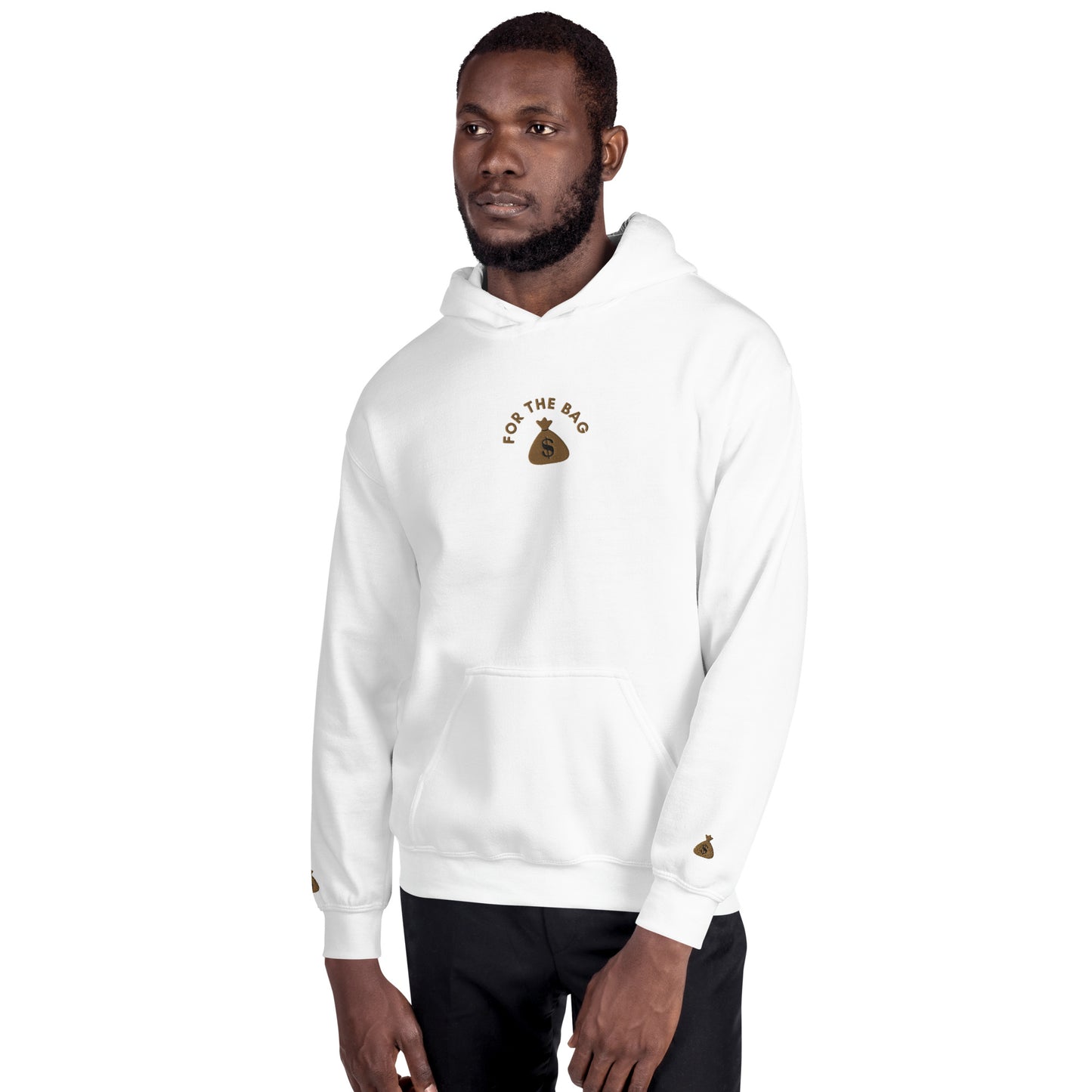 White Embroidered Gold FortheBAG! Hoodie