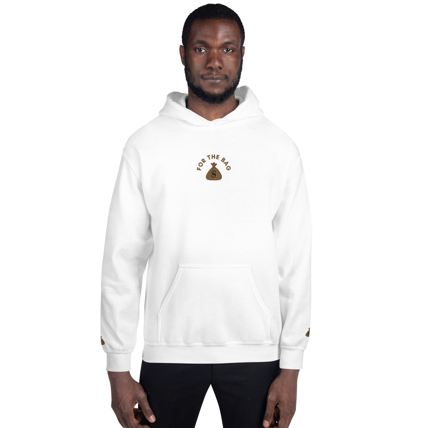 White Embroidered Gold FortheBAG! Hoodie