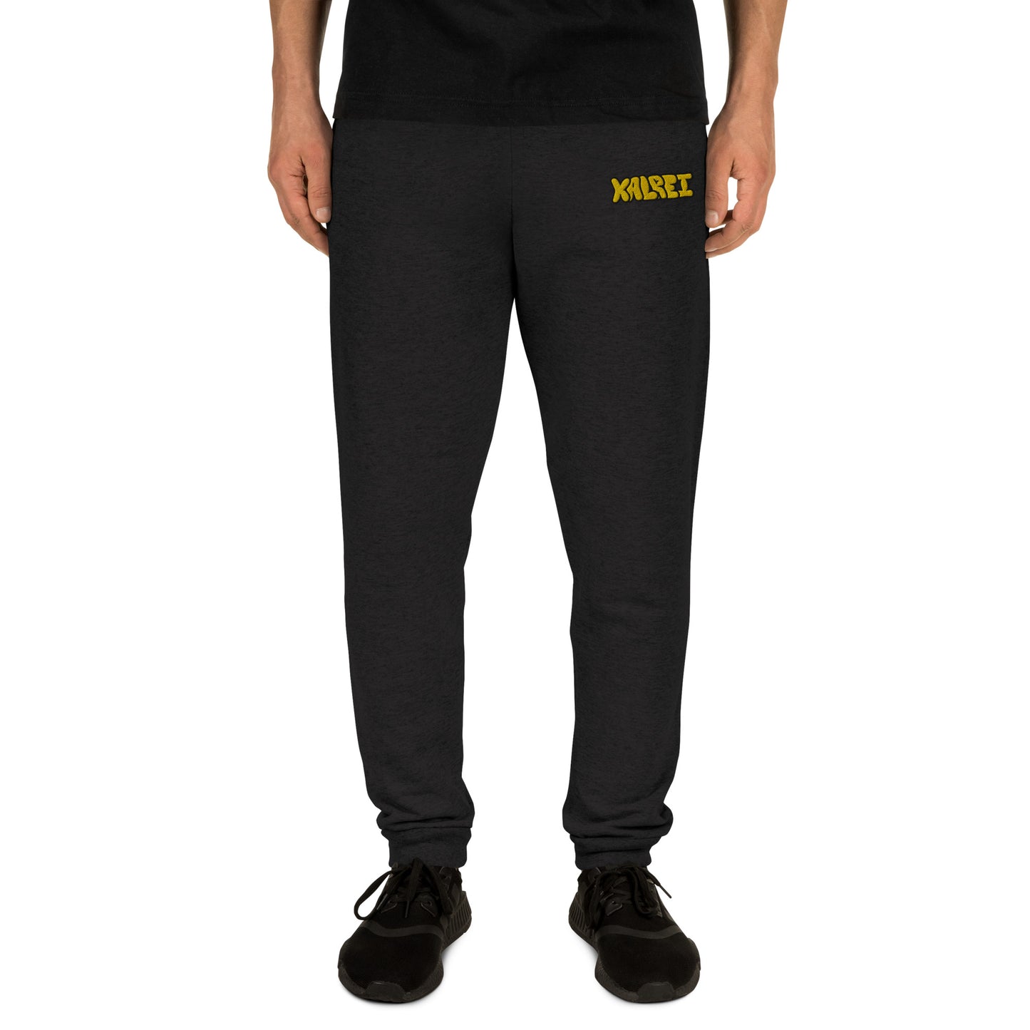 Black Embroidered Yellow Logo Kalrei Joggers