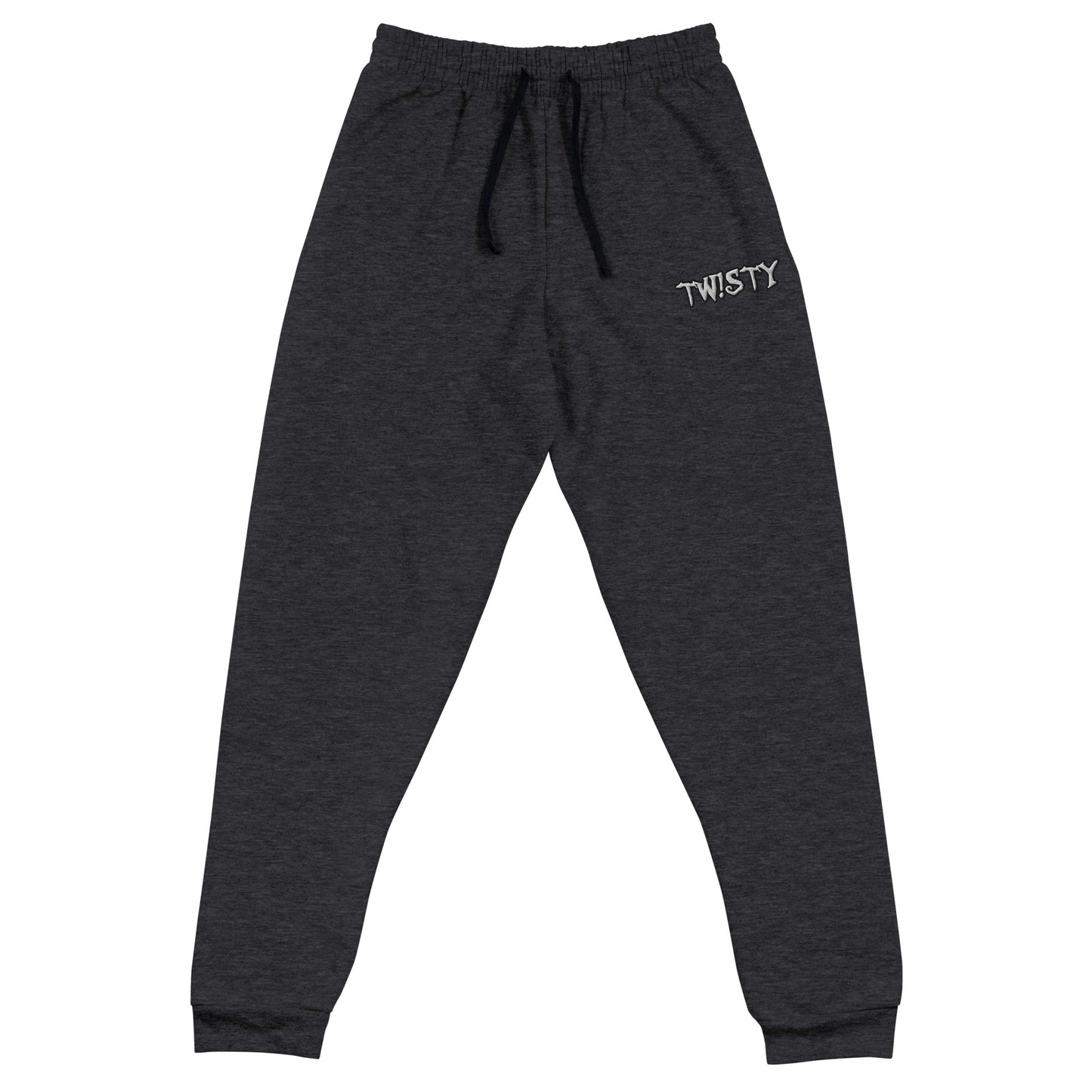 Black Heather Embroidered Twisty Joggers