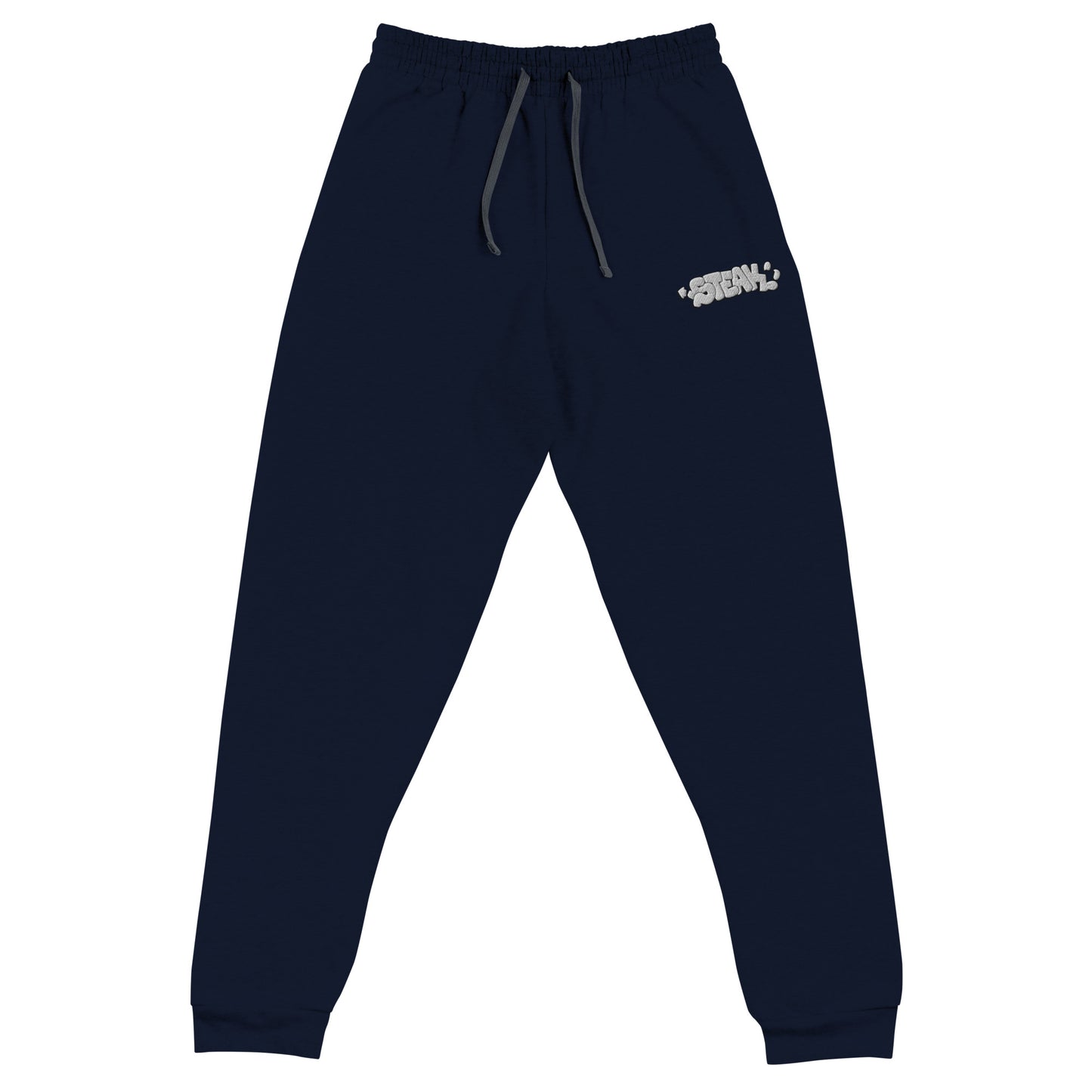 Navy Blue Embroidered Steak Joggers