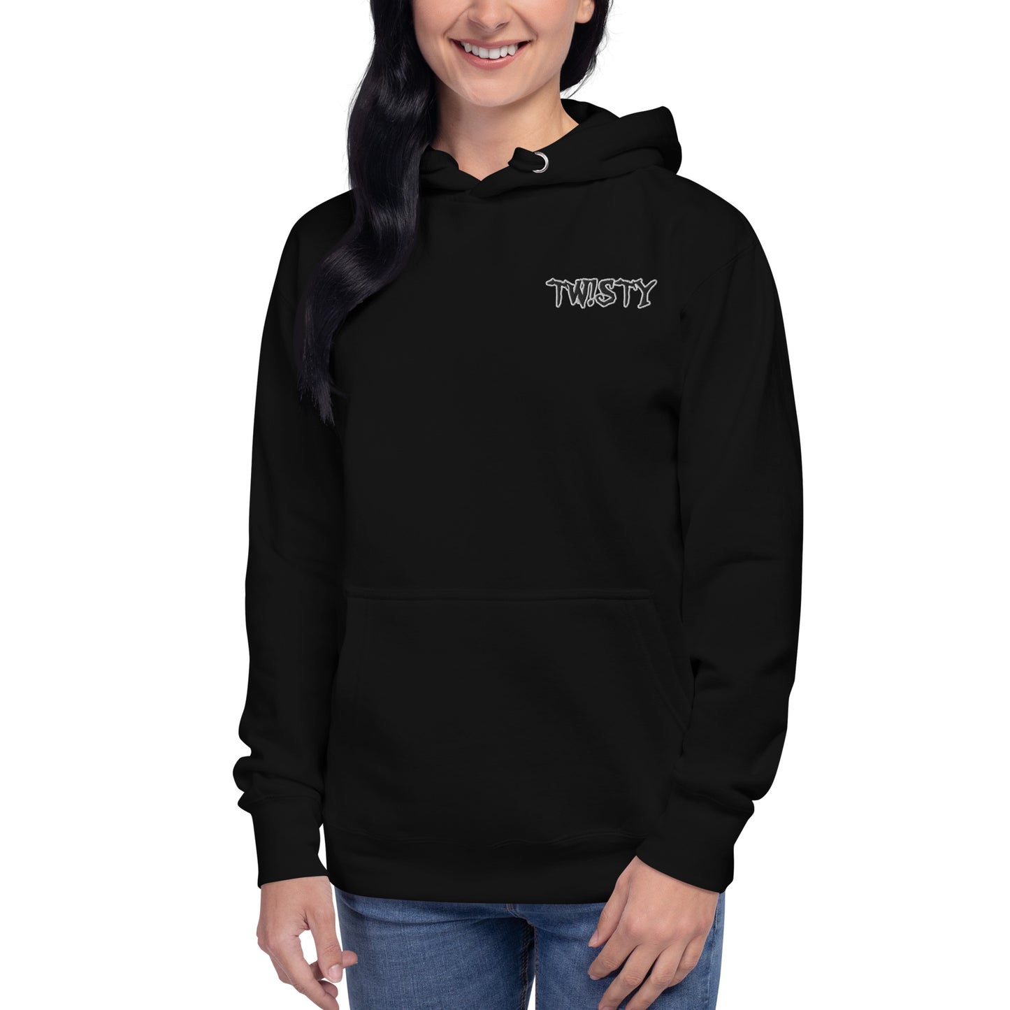 Black Embroidered Twisty Hoodie