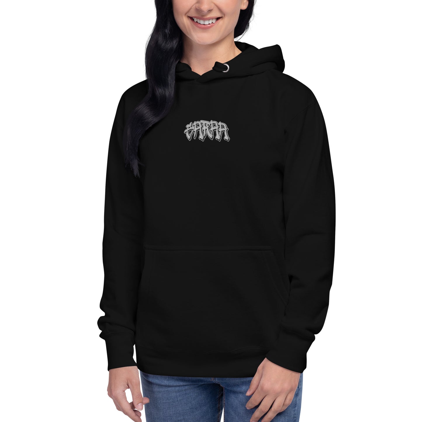 Black Grey Logo Embroidered Garaa Center Chest Hoodie