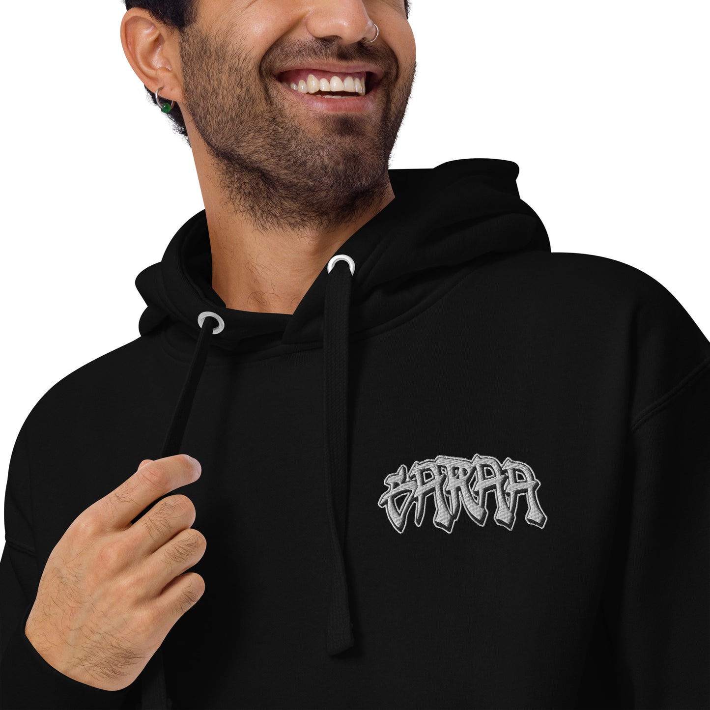 Black Grey Logo Embroidered Garaa Hoodie