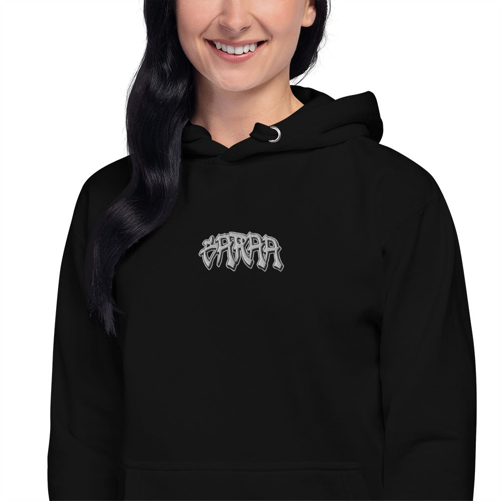 Black Grey Logo Embroidered Garaa Center Chest Hoodie