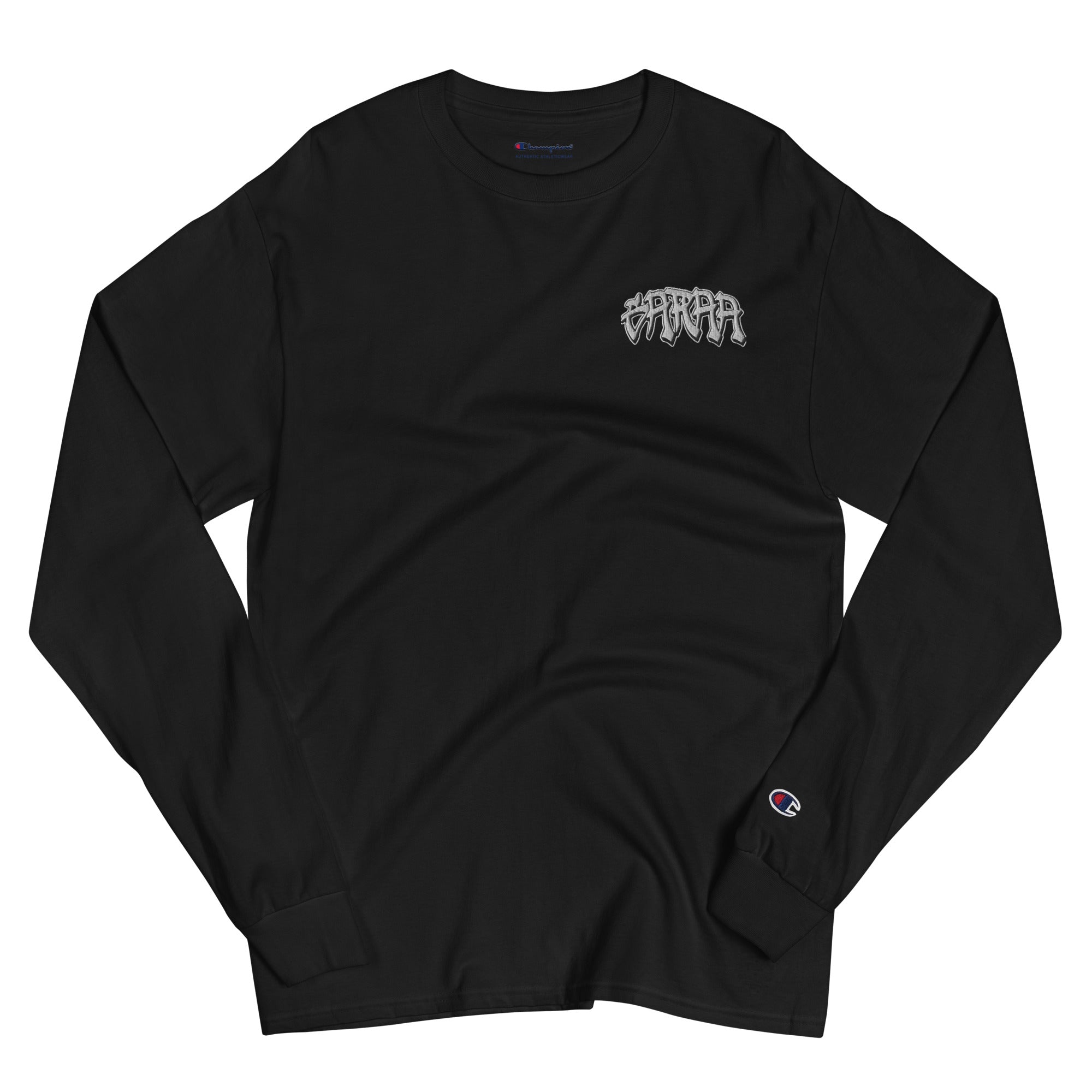 Black Grey Logo Embroidered Garaa Champion Long Sleeve Shirt