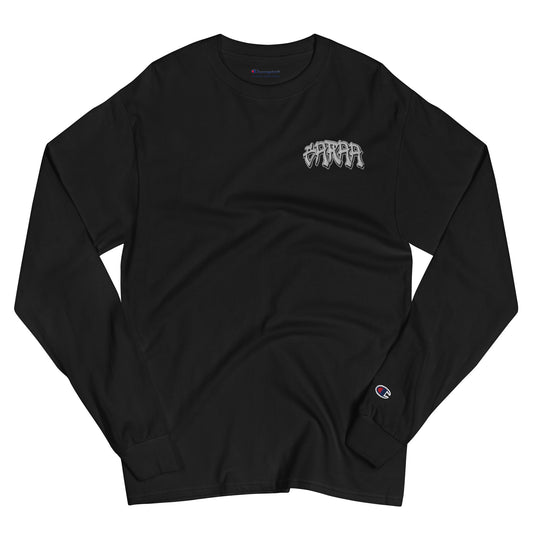 Black Grey Logo Embroidered Garaa Champion Long Sleeve Shirt