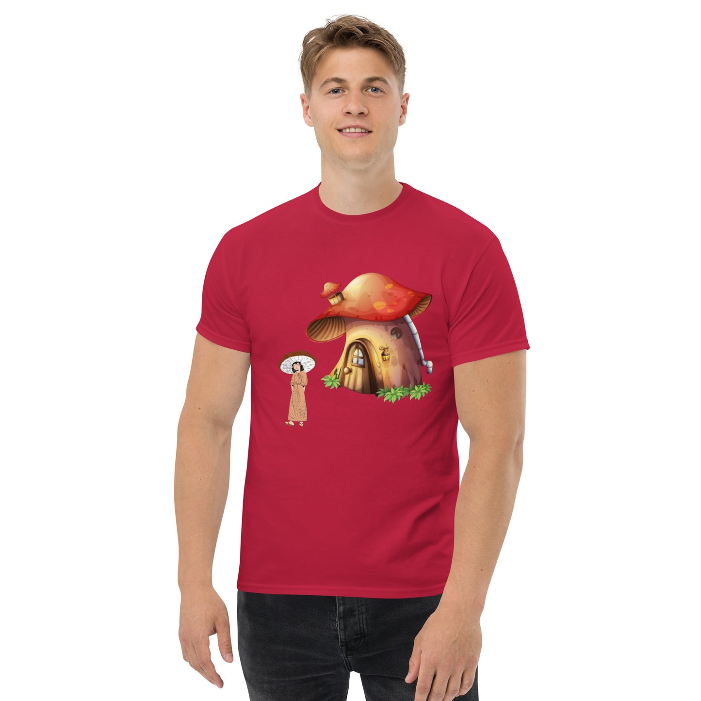 Red Mushroom House and Woman Shirt