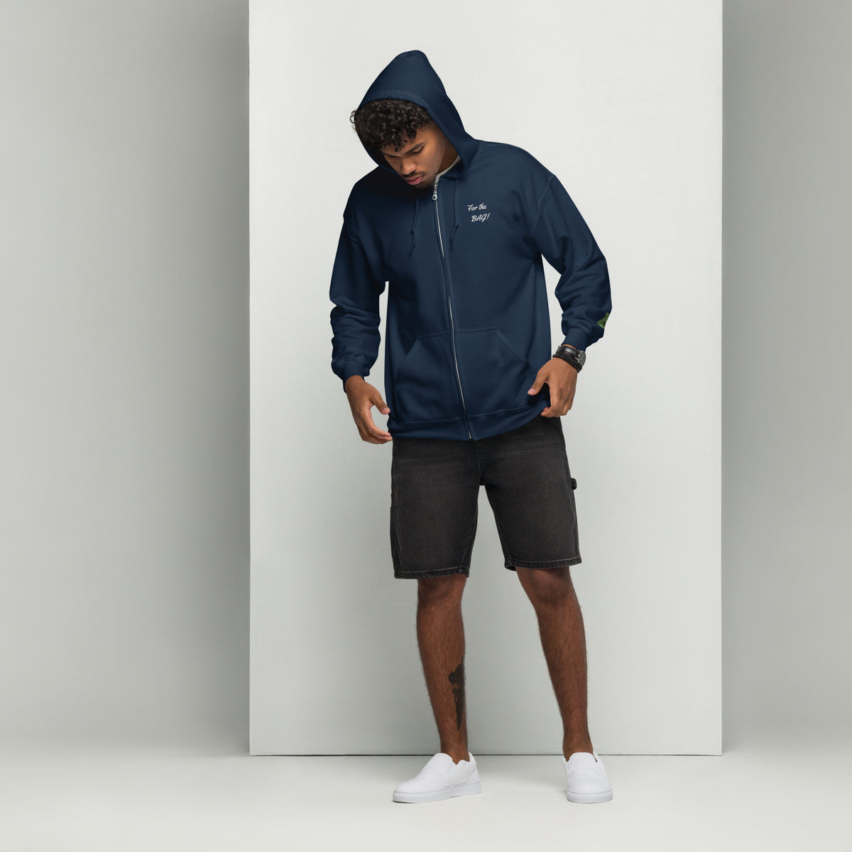 Navy Blue FortheBAG! Embroidered Zip Hoodie