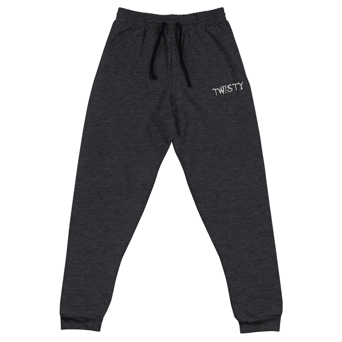 Black Heather Embroidered Twisty Joggers