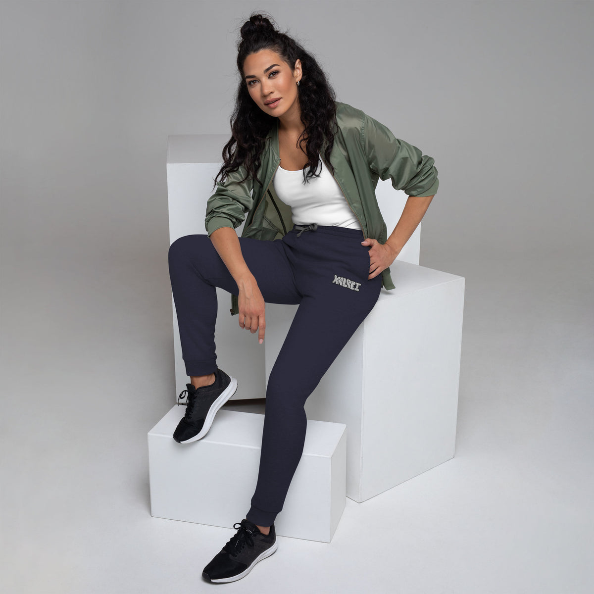 Navy Blue Embroidered Kalrei Joggers