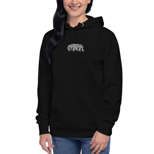 Black Grey Logo Embroidered Garaa Center Chest Hoodie